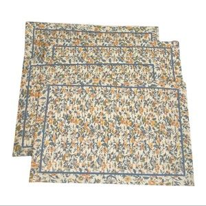 NOBLE EXCELLENCE Placemats Pleated Blue Peach Floral 12.25x18 Set of Four